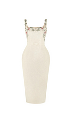 Alessandria Machine Embroidery Strap Hip Midi Dress Flowering Girl