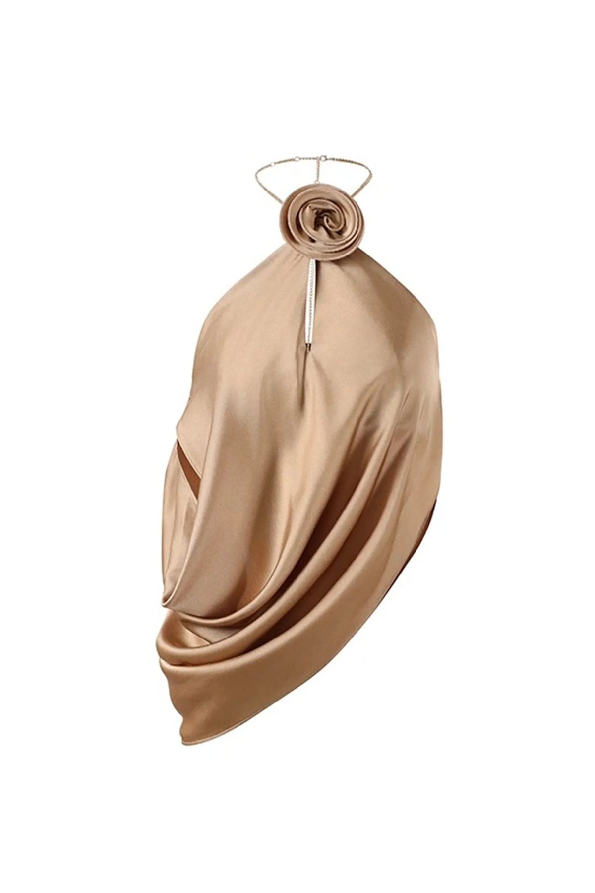 Satin Cowl Neck Halter Top in gold Flowering Girl