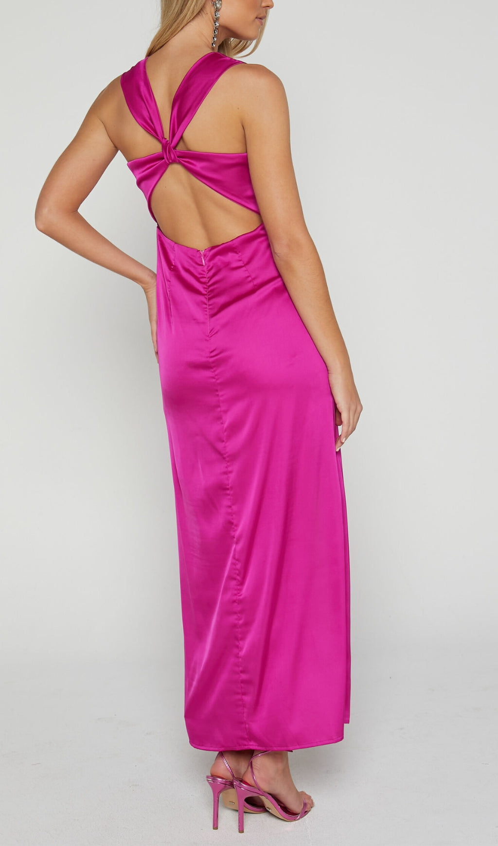 Twist Detail Midi Dress In Fuchsia Flowering Girl