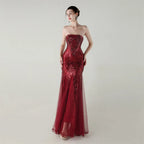 Sequin Strapless Tulle Maxi Dress Flowering Girl