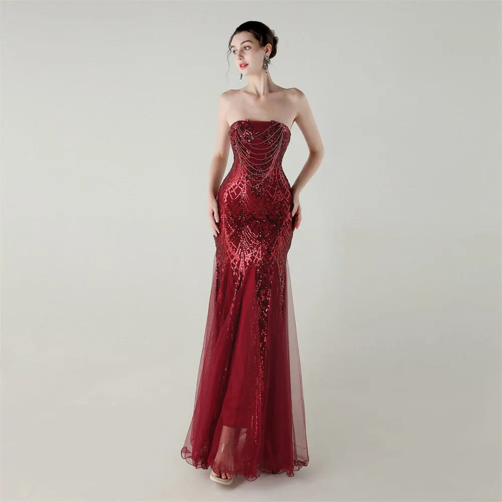 Sequin Strapless Tulle Maxi Dress Flowering Girl