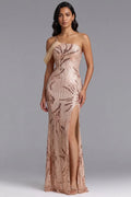 Rose Gold Sequin Maxi Gown with Tulle Shoulder Detail Flowering Girl