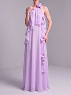 Myriam Purple Halter Flower Maxi Dress