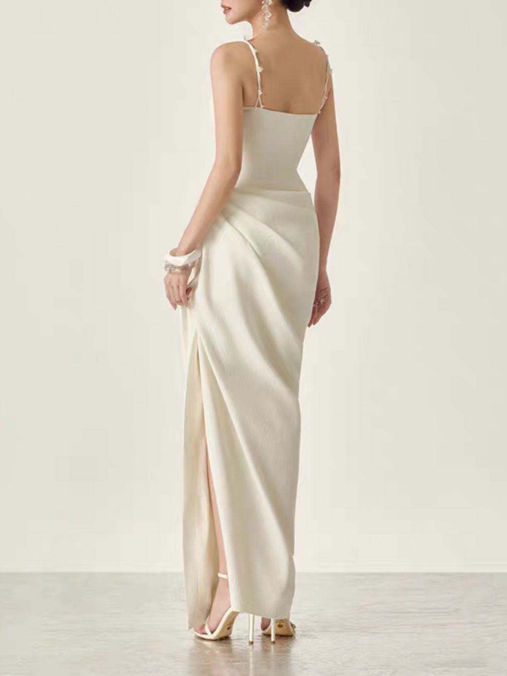 Myer White Spaghetti Ruched Maxi Dress