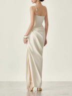 Myer White Spaghetti Ruched Maxi Dress