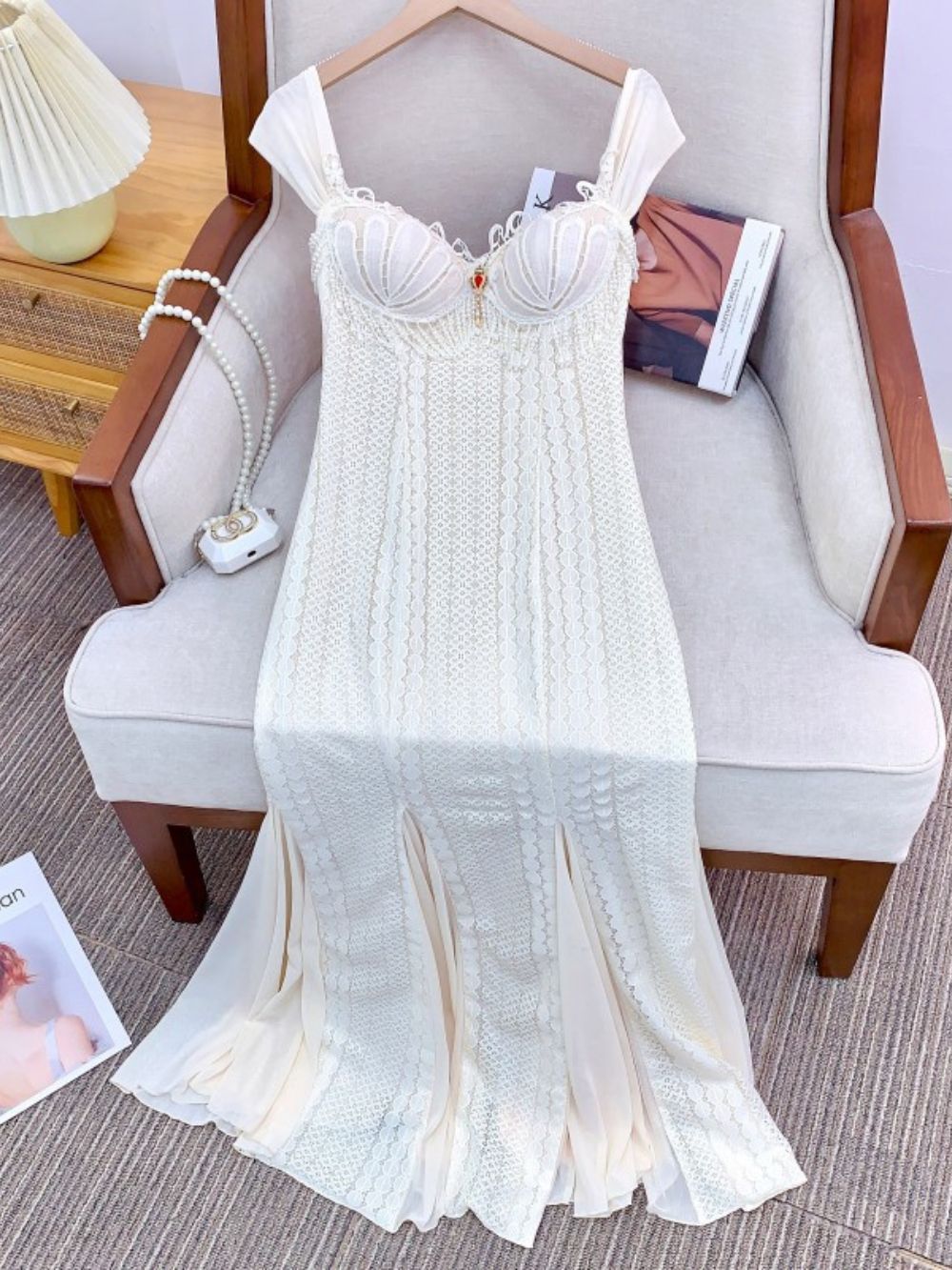 Muriel White Strappy Pearl Dress