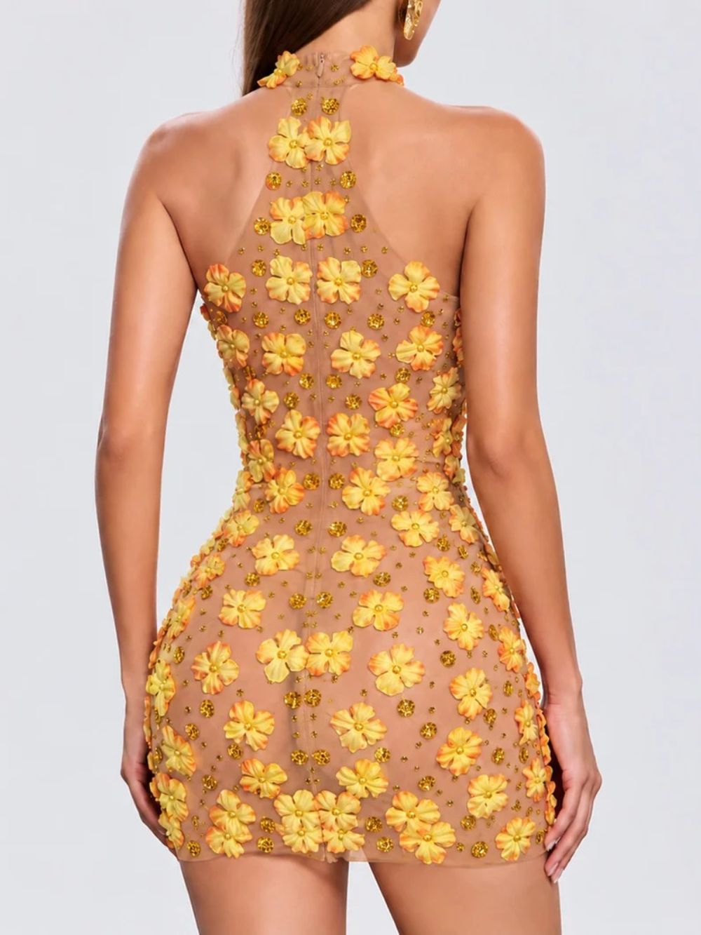 Hayfa Halterneck Flower Rhinestone Mini Dress Flowering Girl