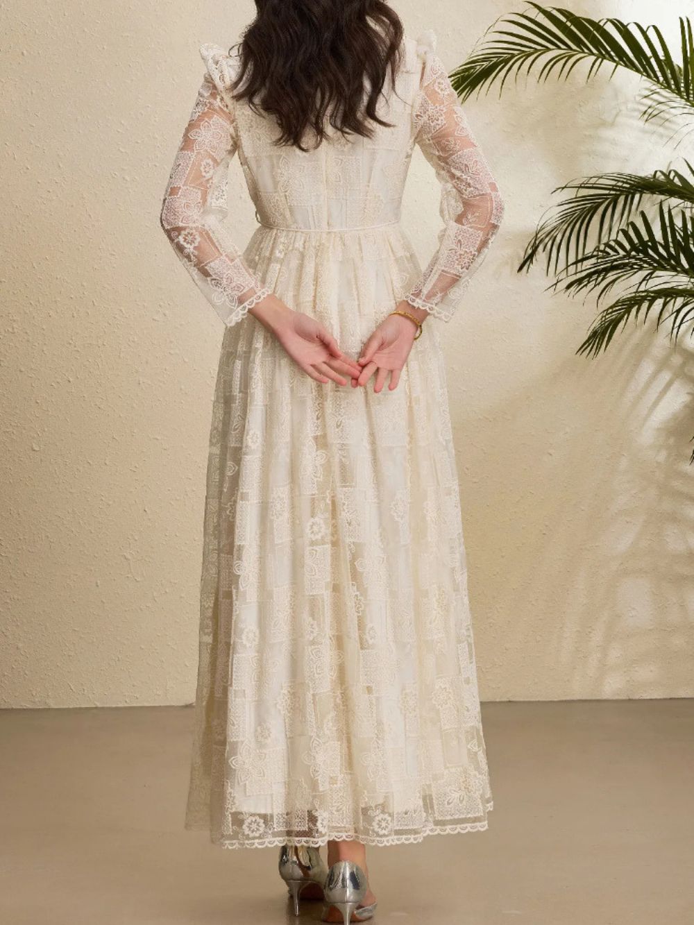Cream Lace A-Line Maxi Dress Flowering Girl