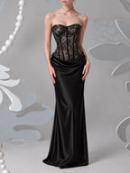 Myli Strapless Lace Ruched Maxi Dress