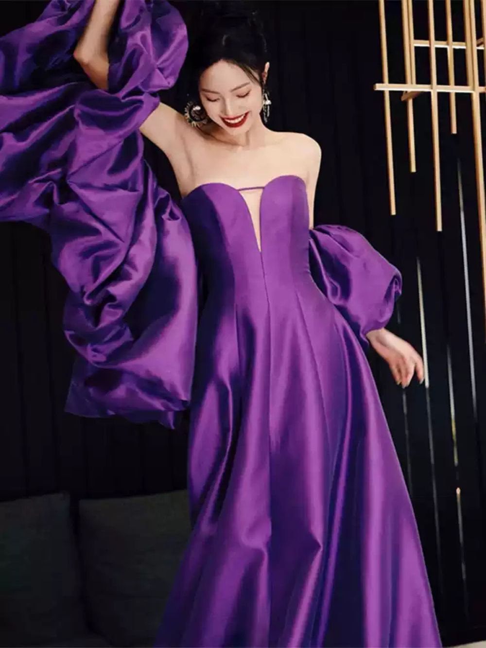 Purple Satin A-Line Evening Gown
