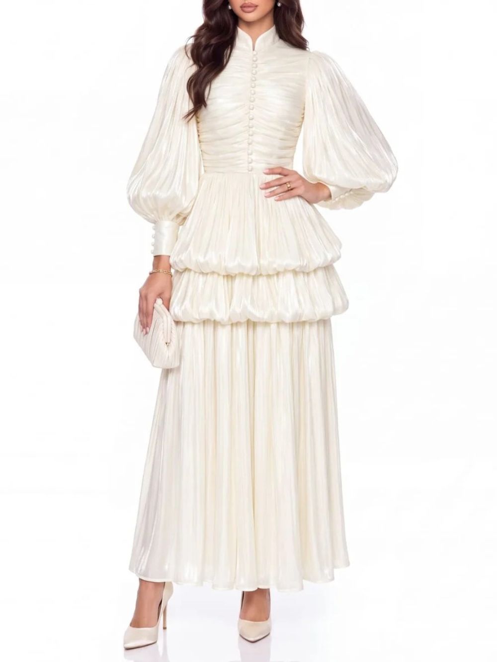 Yulvex Balloon Sleeve Tiered Maxi Dress Flowering Girl