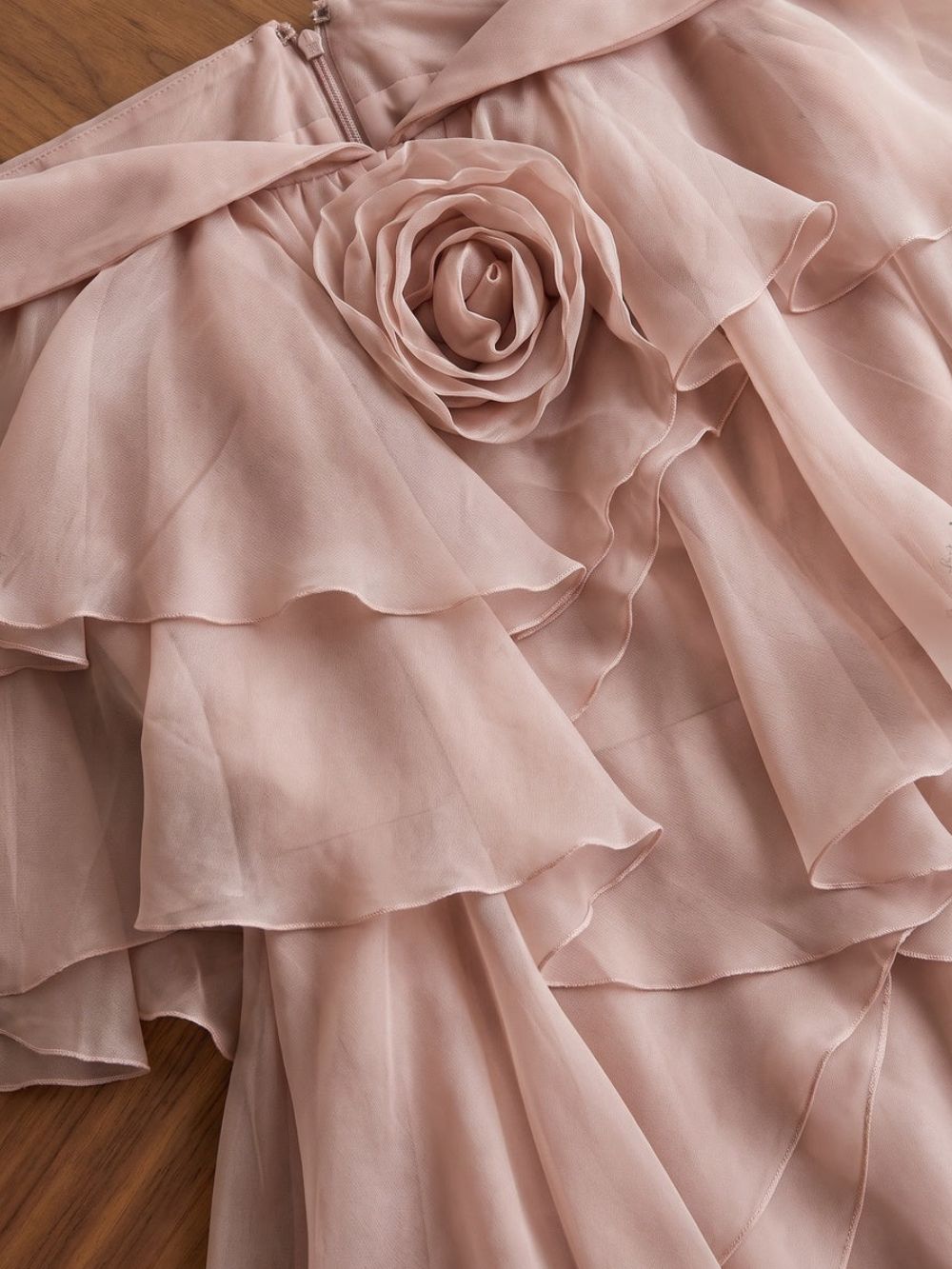 Dusty Pink Chiffon Flowing A-Line Gown with High Slit Flowering Girl