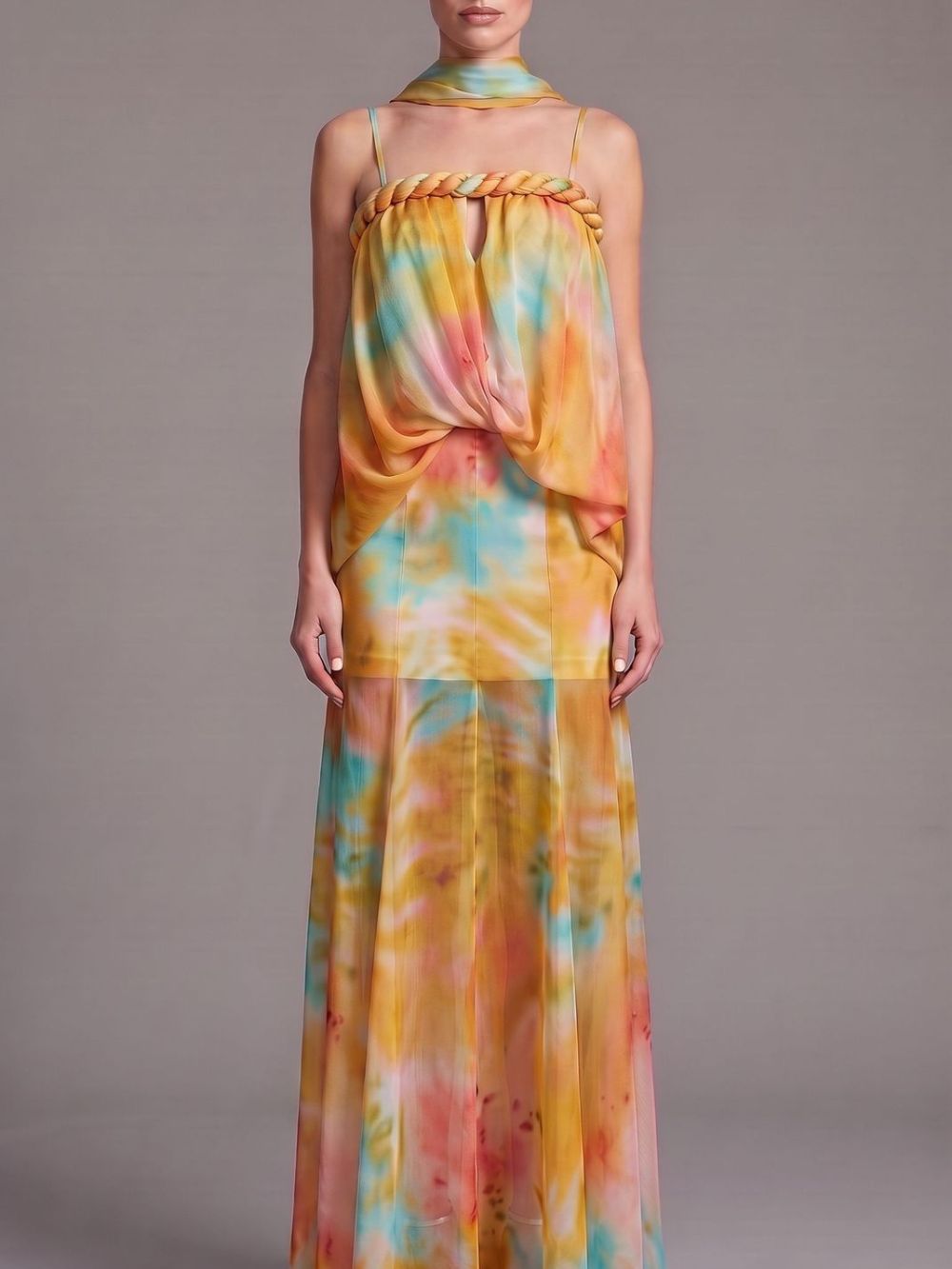 Myla Yellow Spaghetti Printed Maxi Dress