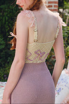 Celeste Crochet Flowers Jersey Midi Dress In Purple Flowering Girl