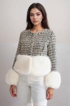 Tweed Jacket Withfaux Fur Accents Flowering Girl