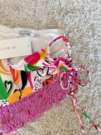 Painted Graffiti Irregular Strap Fringed Skirt Set Flowering Girl