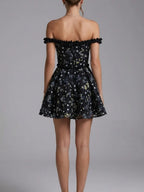 Jyvric Black Off Shoulder Flower Mini Dress Flowering Girl