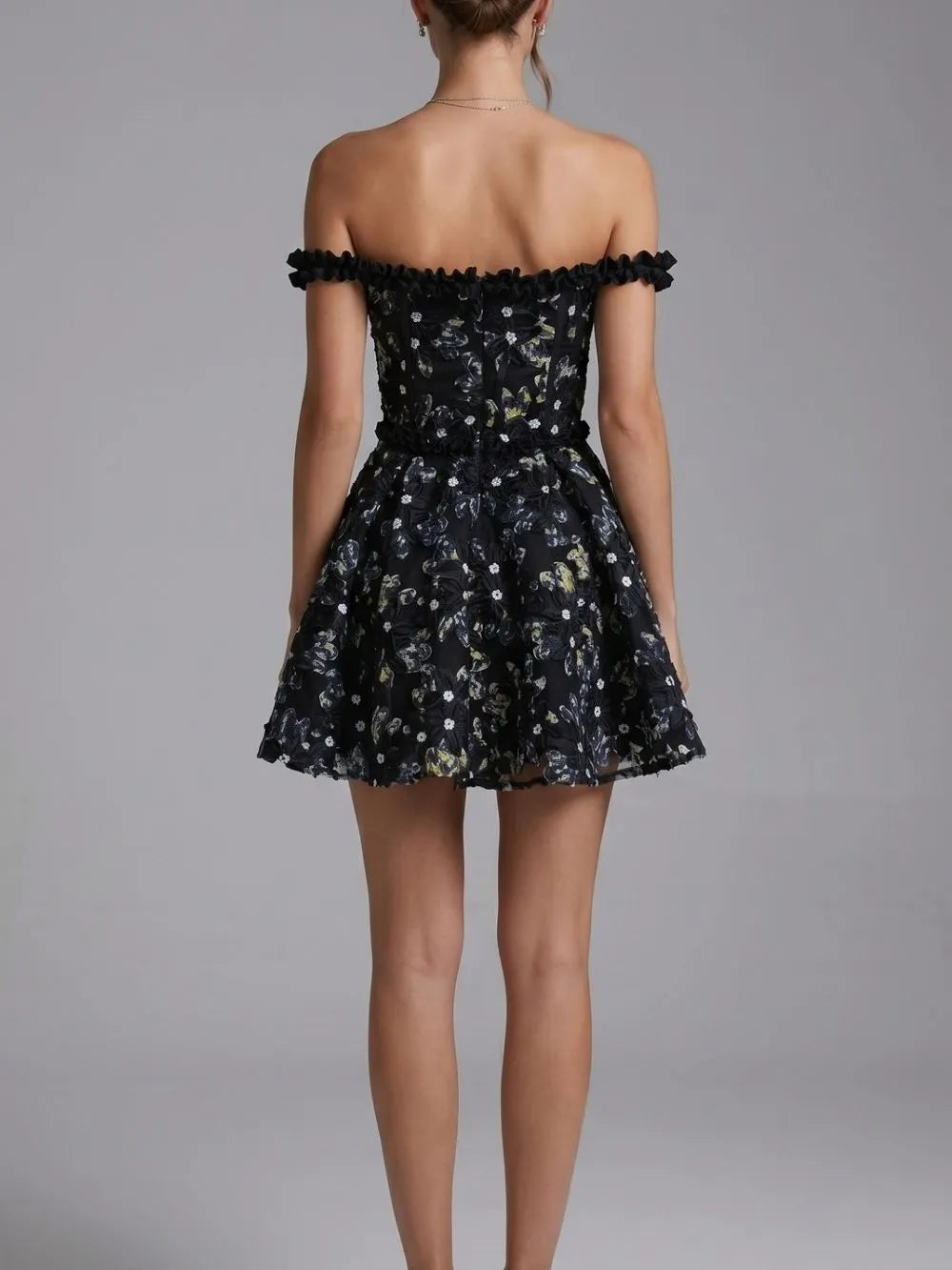 Jyvric Black Off Shoulder Flower Mini Dress Flowering Girl