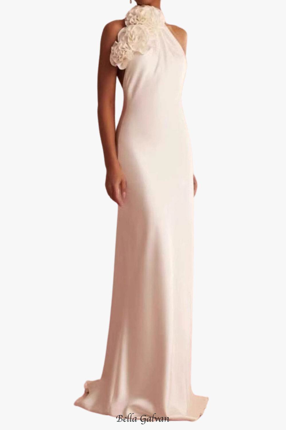 sherry Halterneck Floral Applique Maxi Dress in white Flowering Girl
