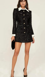 Audrey black sequin panelled tweed mini dress Flowering Girl