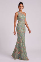 Sage Green Embroidered Tulle Trumpet Gown Flowering Girl