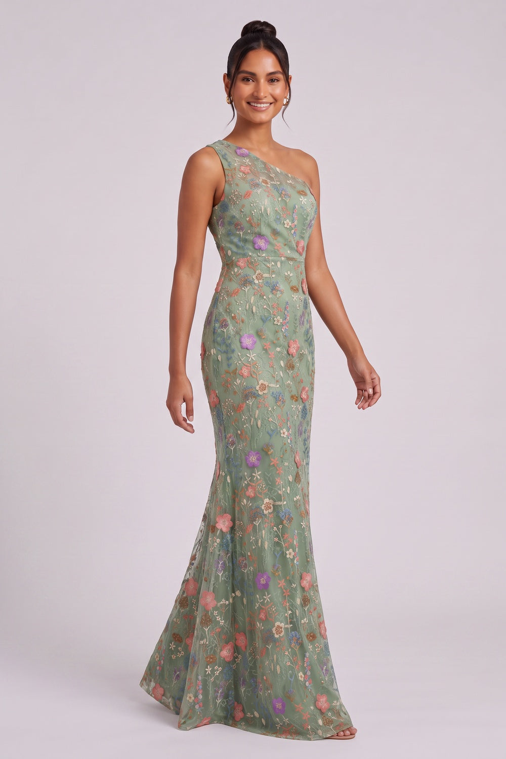 Sage Green Embroidered Tulle Trumpet Gown Flowering Girl