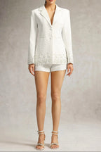 Mirabelle Long Sleeve Pearl Blazer In White Flowering Girl