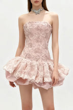 Katherine Embroidered Lace Ruffle Mini Dress In Pink Flowering Girl