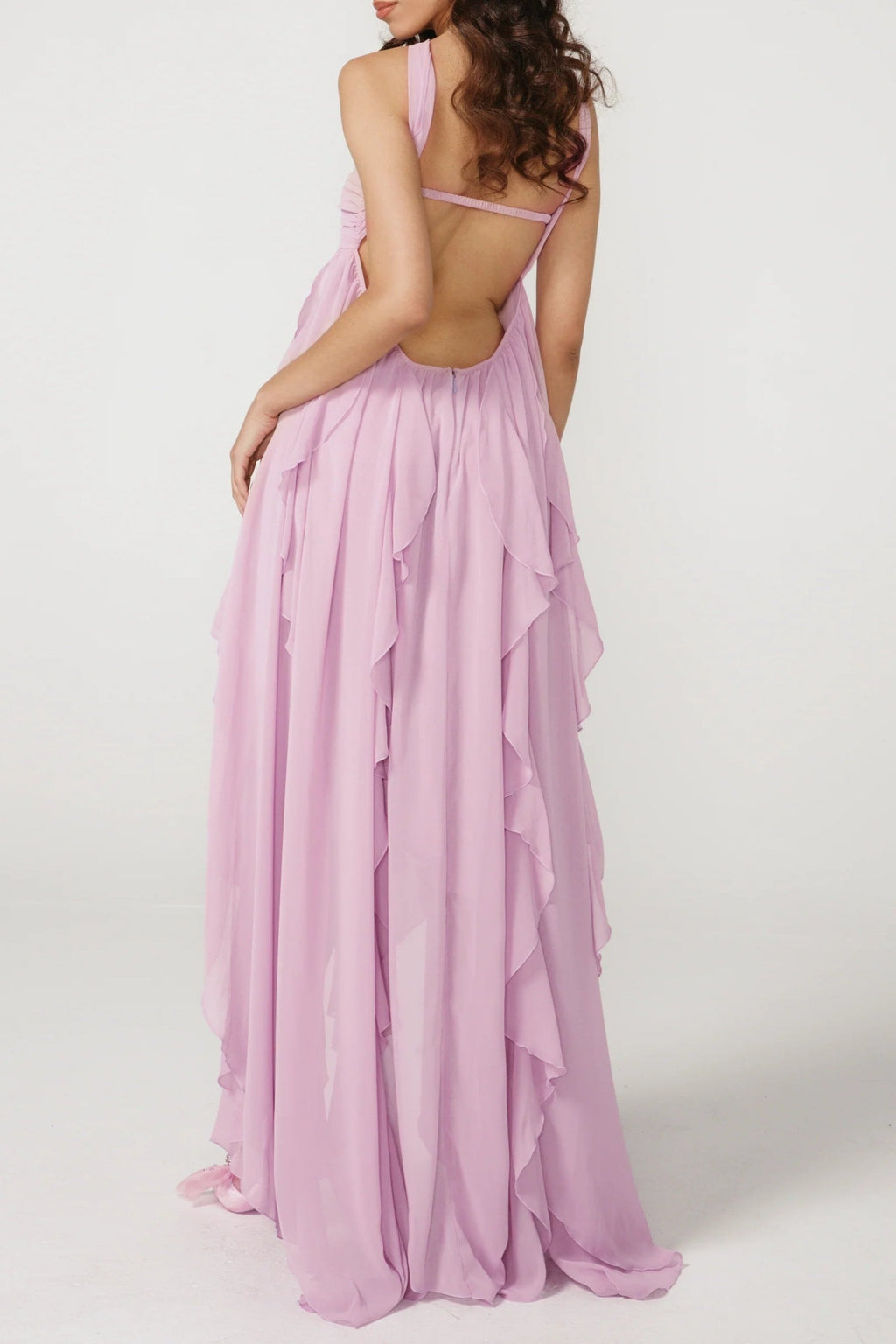 Lace Irregular Maxi Dress In Purple Flowering Girl