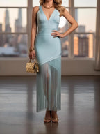 Light Blue Bandage Fringe Midi Dress Flowering Girl