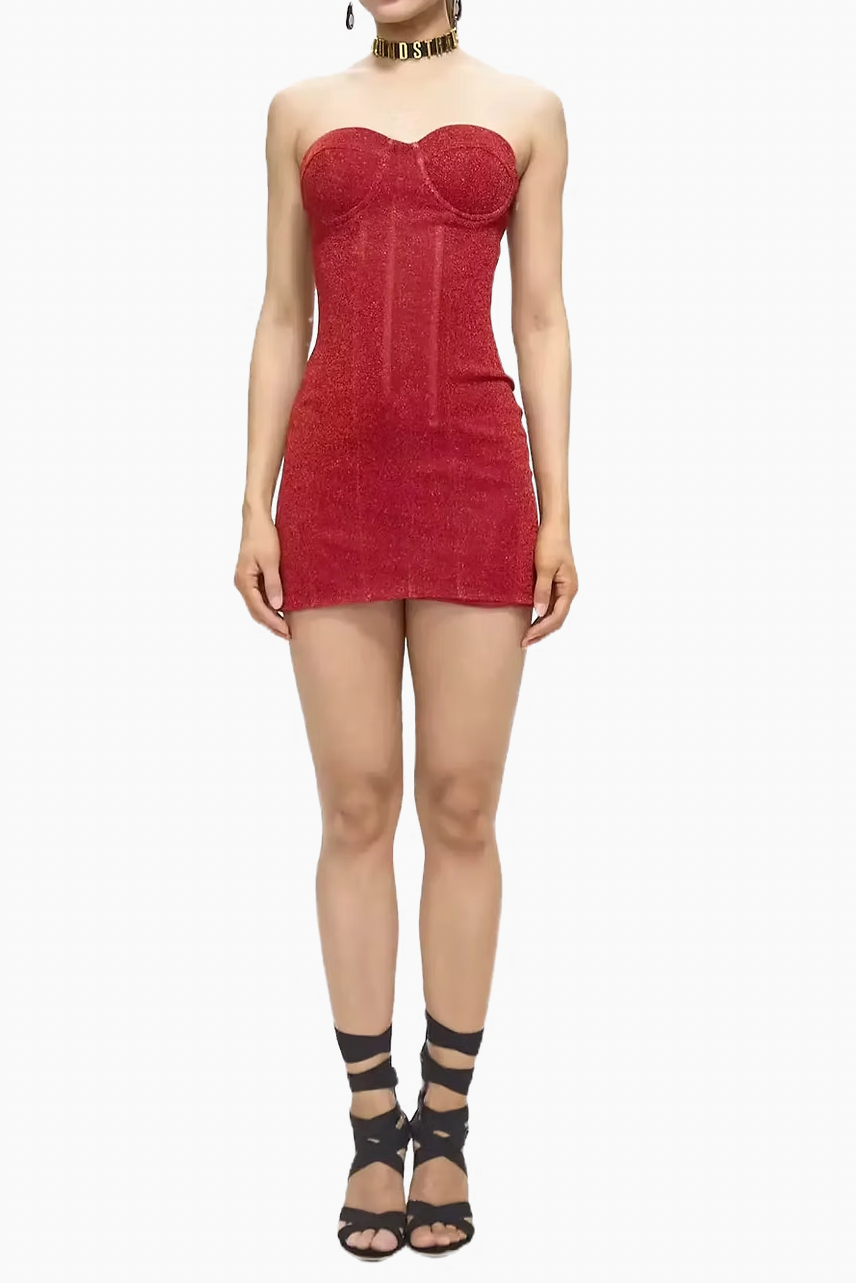 Corset Strapless Mini Dress With Lace-Up Back In Red Flowering Girl