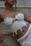 Ivory Shell Knitted Dress Set Flowering Girl