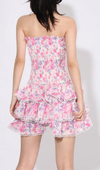 Aglaea Pink Floral Ruffle Mini Dress Flowering Girl
