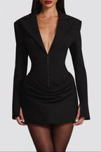 Black Deep V Long Sleeve Mini Dress Flowering Girl