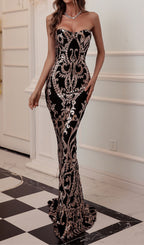 Carolena Strapless Gold Sequin Maxi Dress Flowering Girl