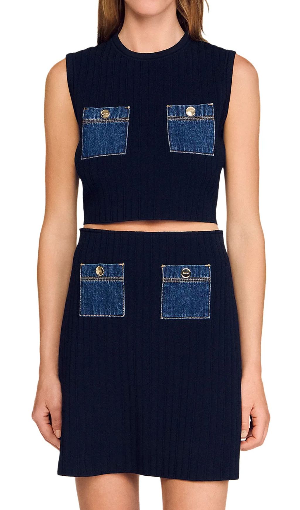 Knit Denim Top & Mini Skirt Flowering Girl