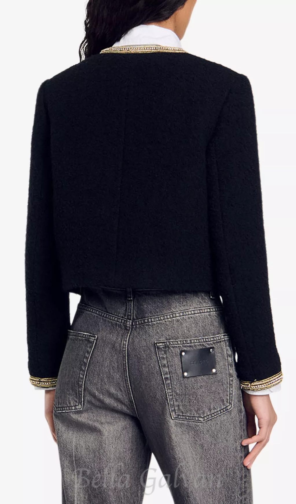 trim wool and cotton-blend jacket in noir Flowering Girl