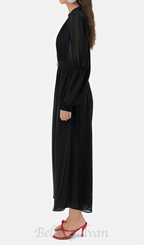 Lantern sleeve silk midi dress in black Flowering Girl