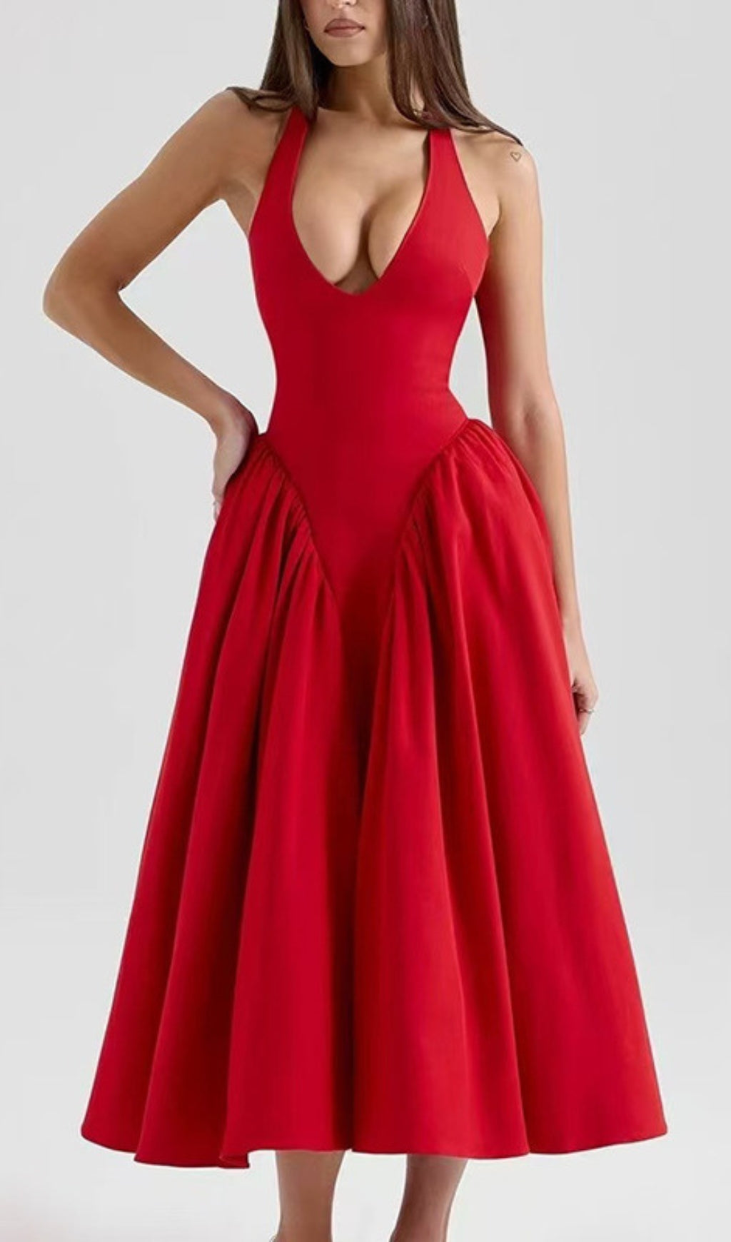 Dierdra Red Halter Midi Dress Flowering Girl