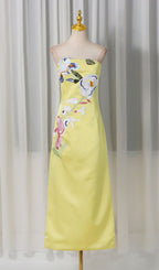 Jeneth Yellow Strapless Flower Maxi Dress Flowering Girl