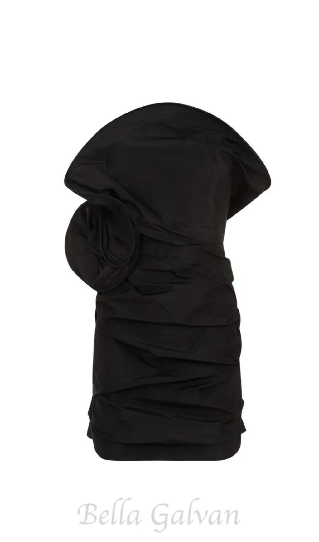 Strapless Ruffled Taffeta Mini Dress in Black Flowering Girl