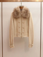 Beige Fine Knit Wool Or Cashmere Blend Fitted, Cropped Knit Cardigan Jacket Flowering Girl