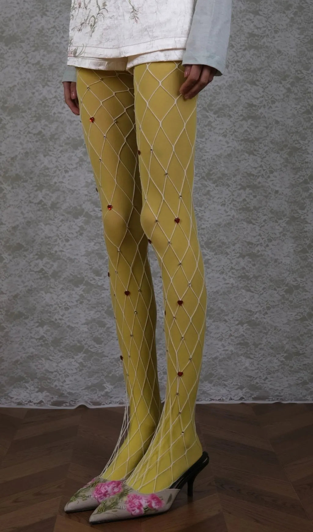 Yellow Tights & White Diamond-Shaped Tights Set Flowering Girl