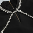 Diamond Chain Embellished Trumpet Sleeve Mini Dress In Black Flowering Girl