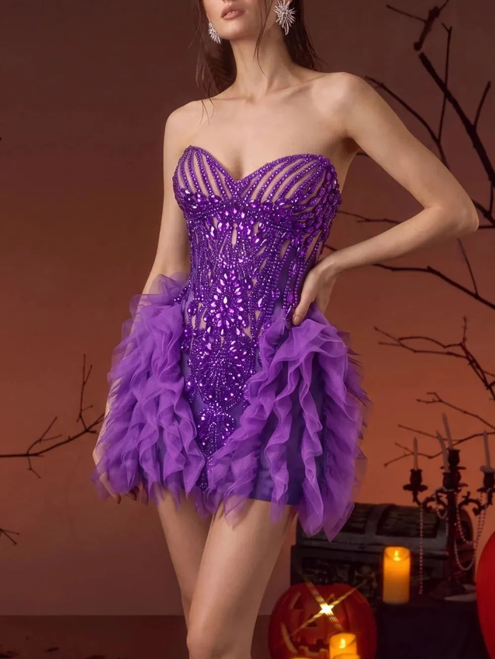 Frasken Strapless Diamond Mini Dress Flowering Girl