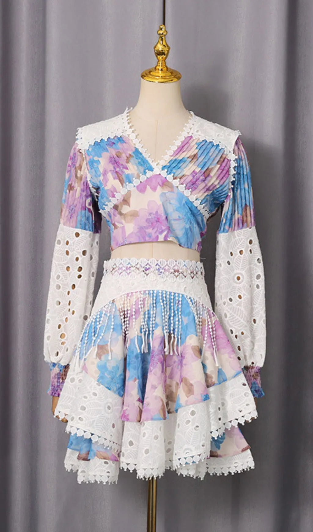 Ilknur Printed Long Sleeve Two-Piece Set Flowering Girl