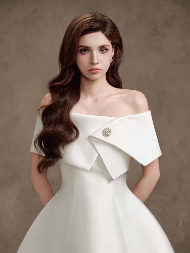 Brianna One-Shoulder Satin Mini Dress In Apricot Flowering Girl