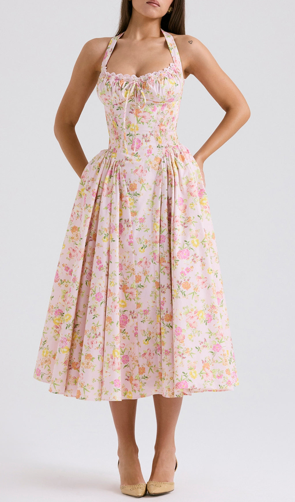 Allegro Pink Floral Midi Dress Flowering Girl