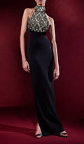 Iwao Black Halter Rhinestone Maxi Dress Flowering Girl