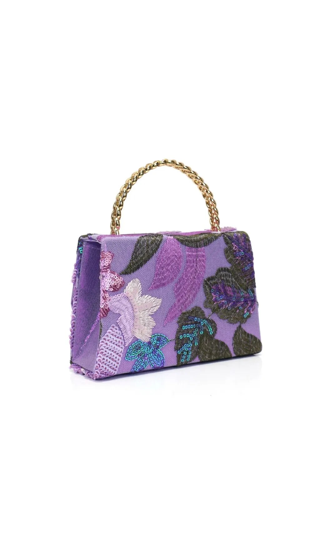 Laylani Purple Flower Embroidery Sequin Handbag Flowering Girl
